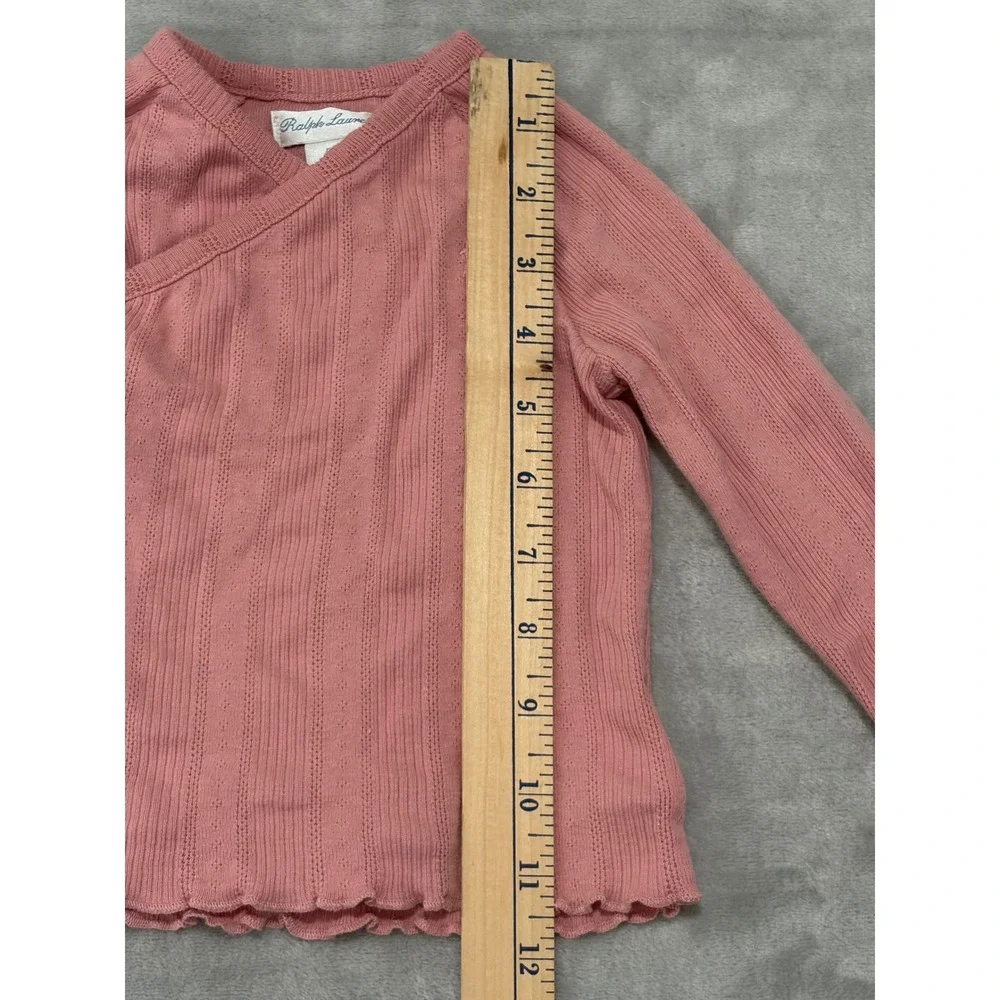 Ralph Lauren‎ Baby Girl Pink Pointelle Wrap Top Side Snap Ruffle 9M Long Sleeve